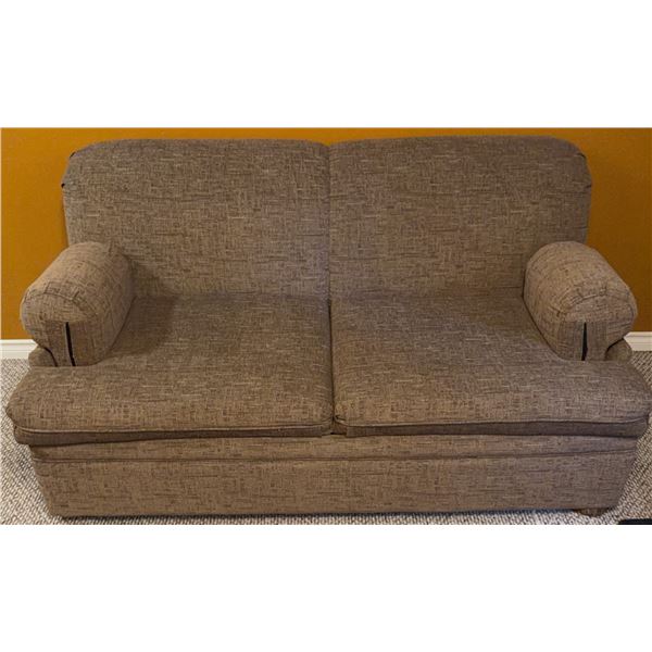 Two-Seat Sofa Bed with Light Brown Fabric Upholstery