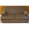Image 1 : Two-Seat Sofa Bed with Light Brown Fabric Upholstery