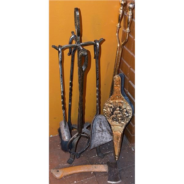Fireplace Tool Set with Brass Bellows and Axe