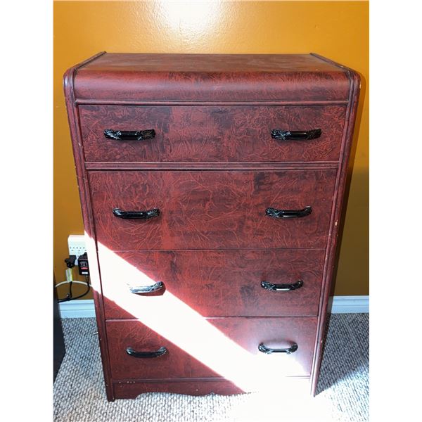 Wooden Four-Drawer Chest with Curved Edges and Black Metal Pulls