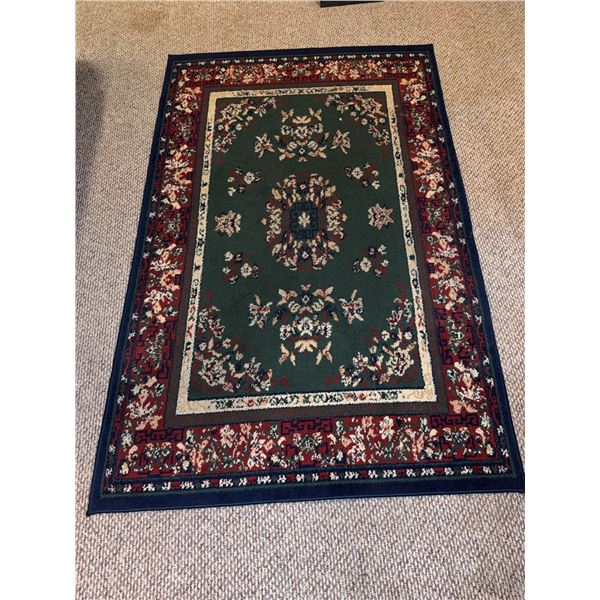 Rectangular Area Rug with Floral Pattern and Green Field
