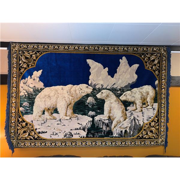 Woven Wall Tapestry Featuring Polar Bears and Iceberg Scene
