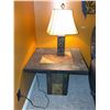 Image 1 : Square Tile Top Side Table and Ornate Metal Table Lamp Set