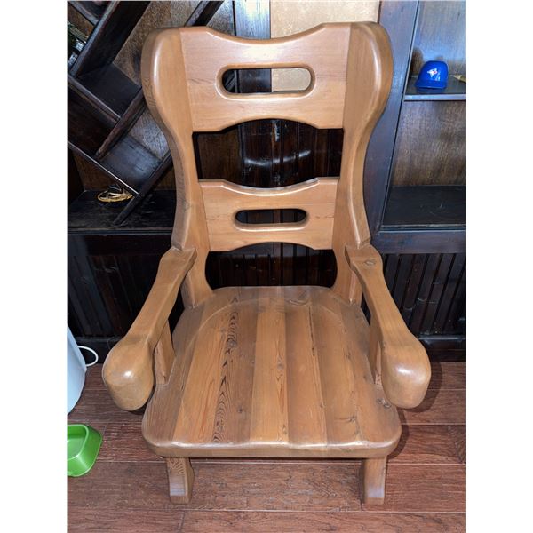 Solid Wood High-Back Armchair with Cutout Backrest