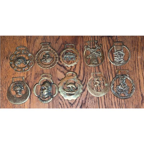 10 Decorative Cast Brass Horse Brasses Assorted Motifs