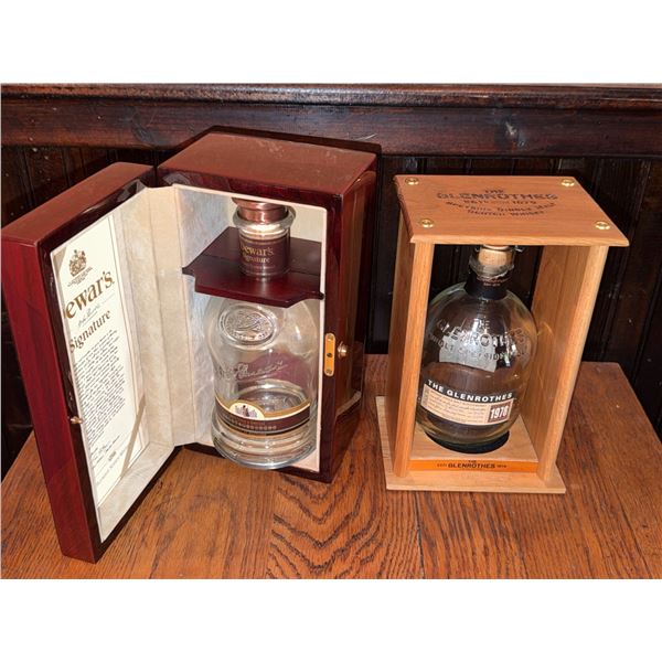 Dewar's Signature Blended Scotch Whisky Decanter and Glenrothes 1978 Empty Bottle in Display Cases