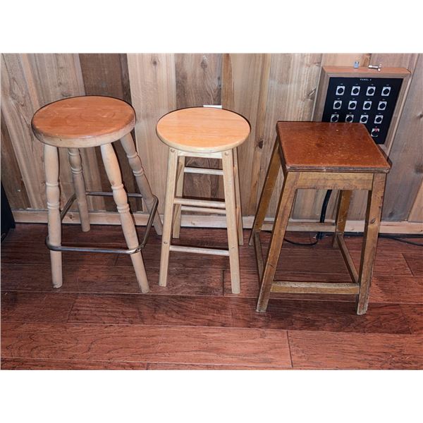 Three Mixed Wood Bar Stools