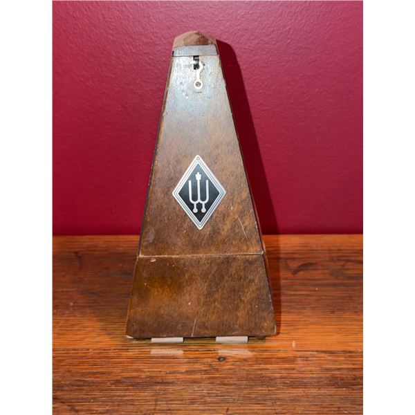 Pyramid-Shaped Wood Mechanical Metronome with Tuning Fork Emblem