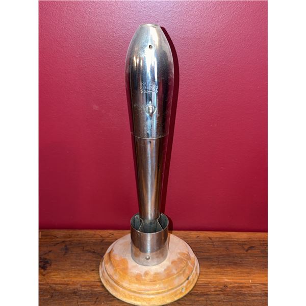 RCAF Marked Chromed Artillery Shell on Wooden Base
