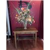 Image 1 : Oak Side Table with Drawer and Lower Shelf with Faux Floral Arrangement