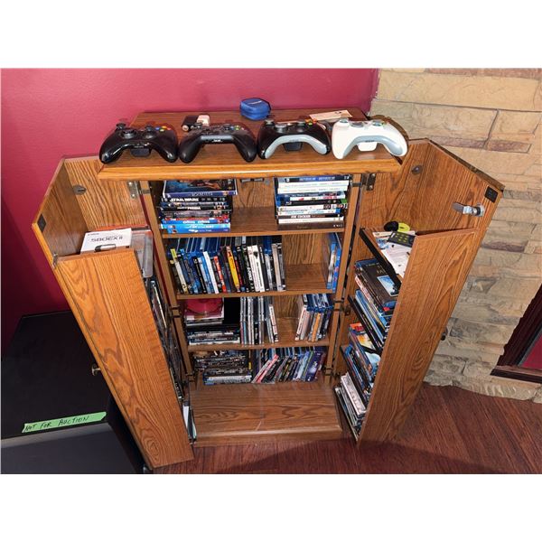 Media Cabinet with Xbox Controllers, DVDs, Blu-rays and Games
