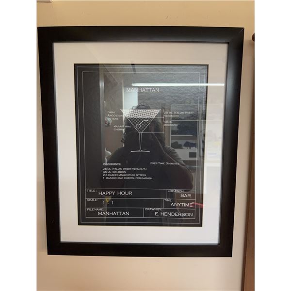 Framed Manhattan Cocktail Recipe Art Print by E. Henderson