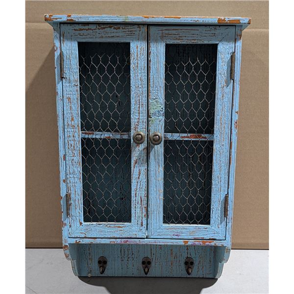 VTG Rustic Wooden Wall Cabinet Storage w/ Key / Coat Hooks