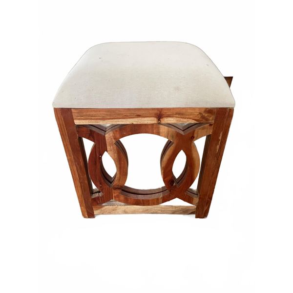 Wooden Ottoman with Geometric Cutout Base and Cushioned Seat