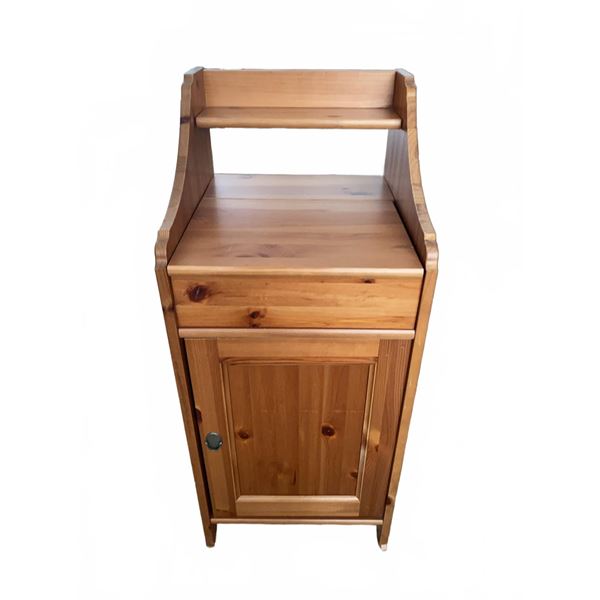 Solid Pine Wood Side Cabinet with Open Shelf and Storage Door