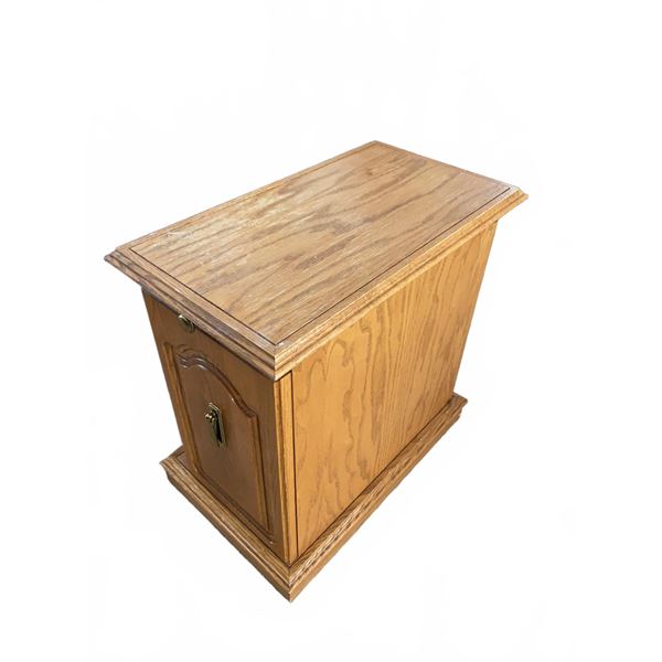 Solid Oak Telephone Table With Storage Cabinet And Pull-Out Desk