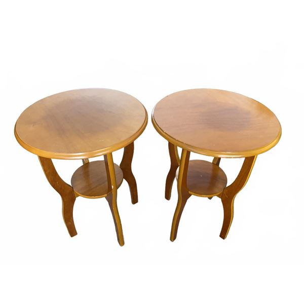 Round Wood Side Tables with Lower Shelf