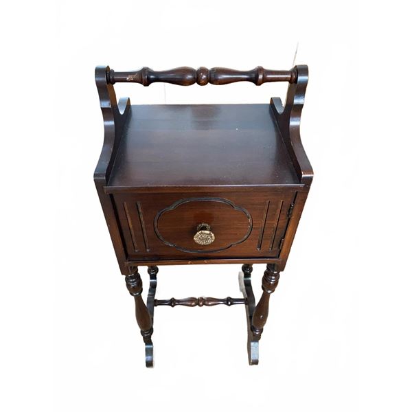 Wooden Side Table with Turned Legs and Single Drawer