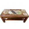Image 1 : Wood Coffee Table With Drawer, Cribbage Board, Cards, Doilies, and Coasters
