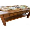 Image 4 : Wood Coffee Table With Drawer, Cribbage Board, Cards, Doilies, and Coasters