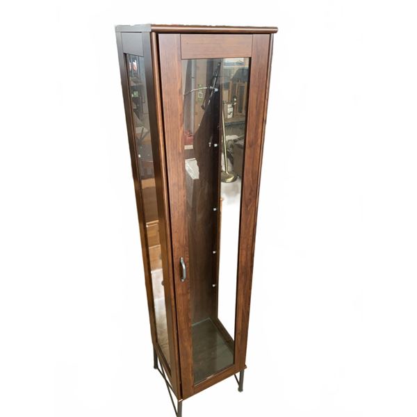 Tall Glass and Wood Display Cabinet with Metal Legs