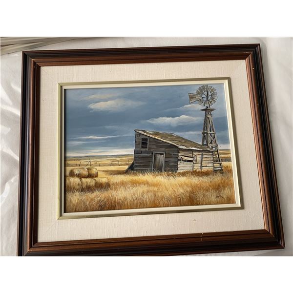 Joan Healey Framed Original Painting of Alberta Prairie Barn Scene