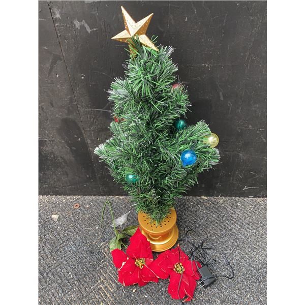 Artificial Tabletop Christmas Tree with Gold Base, Adapter and Ornaments