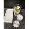 Image 1 : Decor Set: Stokes Porcelain Tray, Glass Vase with Shells, Decorative Canister