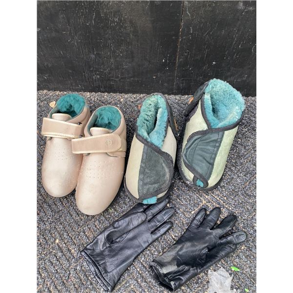Pedors Shoes, Shearling Slippers, and Leather Gloves Lot