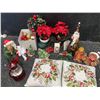 Image 1 : Christmas Decorations Lot With Figurines, Ornaments, and Cushions