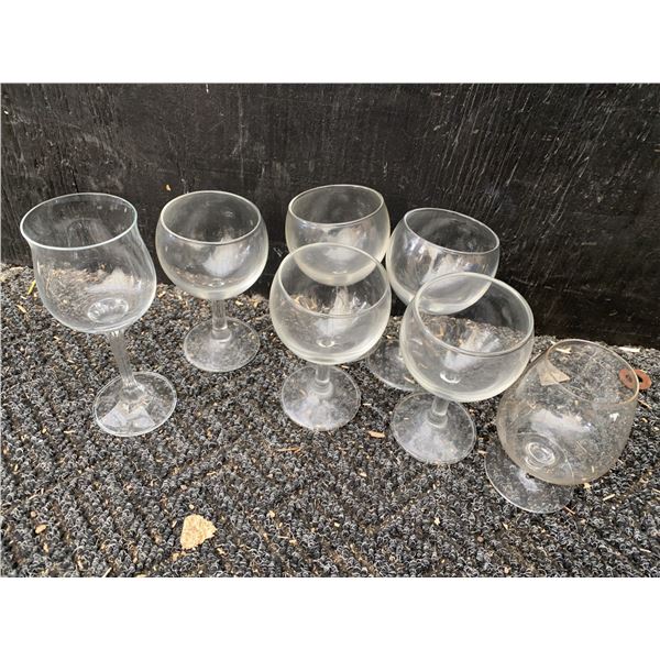 7 Clear Glass Stemmed Wine Glasses