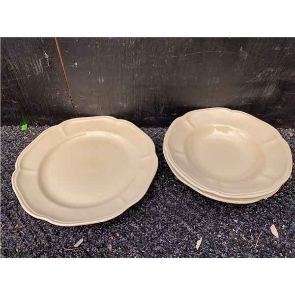 3 Ivory Glazed Ceramic Plates and 2 Bowls