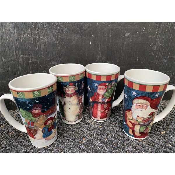 4 Susan Winget CIC Christmas Mugs Santa and Snowman Design