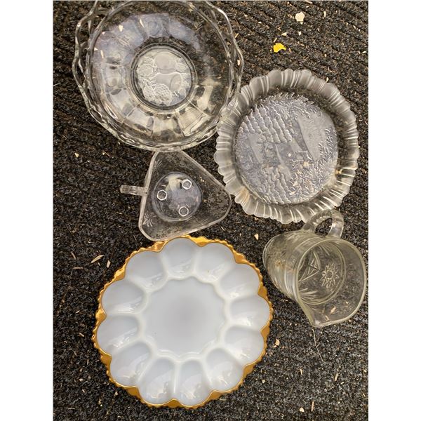 Pressed and Milk Glass Tableware Collection, 5 Pieces