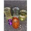 Image 1 : Five Assorted Coloured Glass Vases and Candle Holder