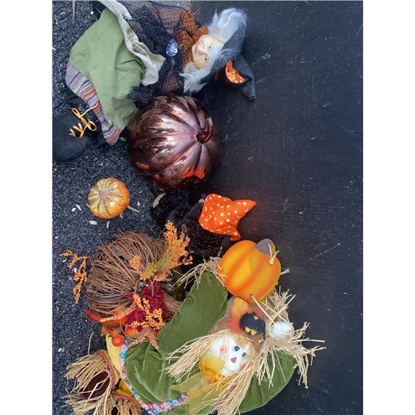 Fall and Halloween Decor with Witch and Scarecrow Figures