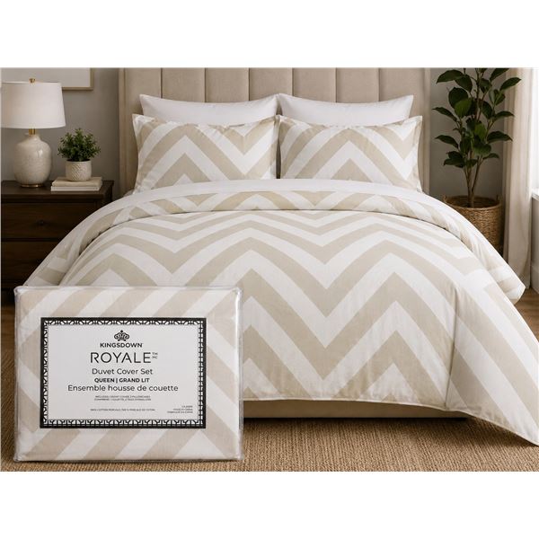 Kingsdown Royale 3-Piece Beige & Ivory Duvet Cover Set – Queen Size