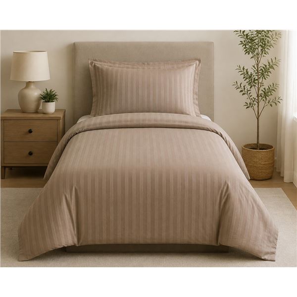 Sunset 320 Luxury Weave Duvet Cover Set – Taupe – Twin Size