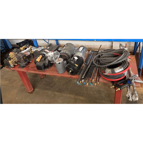 Multiple Pump System Components: Electric Motors, Plunger Pumps,  Hoses, Lances, etc (bench not incl