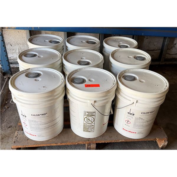 Qty 9 White 5-Gallon Pails CHLOR*RID Liquid Soluble Salt Remover
