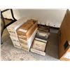 Image 15 : Contents of Shelf & Table: Multiple PPE Respirator Boxes, Hoods, Filters, RPB Lenses, Breathing Tube