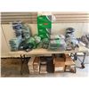 Image 2 : Contents of Shelf & Table: Multiple PPE Respirator Boxes, Hoods, Filters, RPB Lenses, Breathing Tube