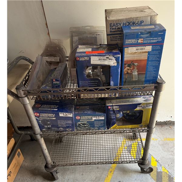 Contents of Cart: Multiple Boxes Campbell Hausfeld Pneumatic Tools, Air Sanders, Spray Guns, etc (ca