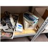Image 23 : Contents of Shelf: Multiple Motors, Gauges, Relays, Switches, Fuses, Cables, Hardware, etc  (shelf n