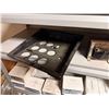 Image 11 : Contents of Shelf: Multiple Capacitors, Fuses, Timers, Contactors, Mufflers, Relays, Hoses, etc  (sh