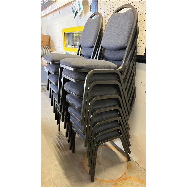 Qty 14 Stacking Metal Chairs w/ Upholstered Seats & Backs (good condition, needs cleaning)