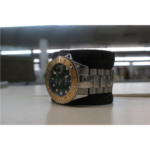 Invicta Silver w/Gold Trim Green Face Man's Dive Watch