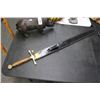 Image 1 : Oak Handle Brass Trim Sword w/Leather Sheath