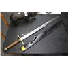 Image 2 : Oak Handle Brass Trim Sword w/Leather Sheath