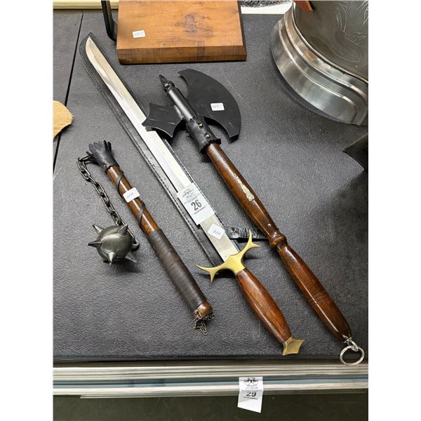 Medieval Style Sword w/Sheath Axe, Spike Wipe